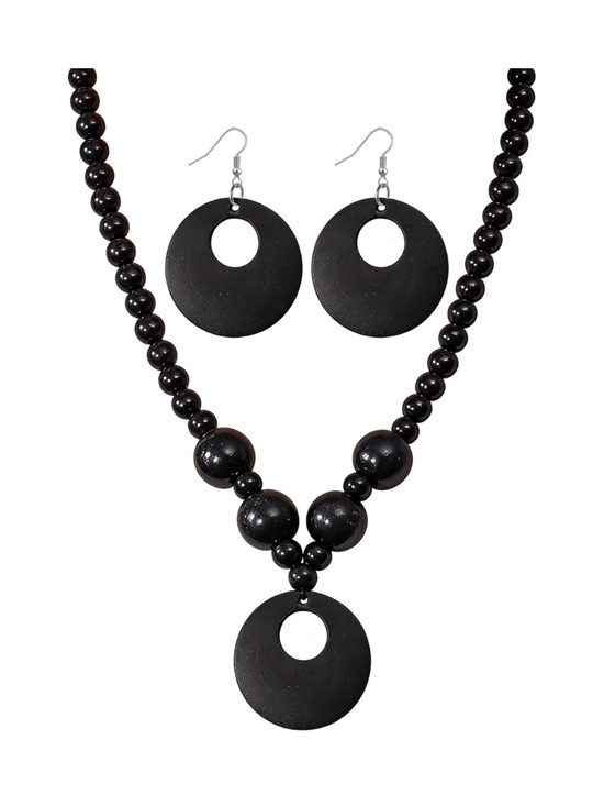 Jewelry - Black Wooden Beaded Boho Necklace and Earrings Set - New in Package